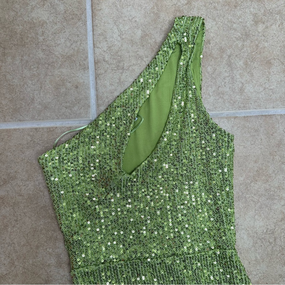Green Sequin One-Shoulder Fashion Nova Dress